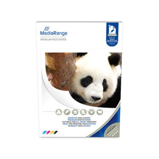 MediaRange A4 Adhesive photo paper for inkjet printers, high-glossy, 105g, 50 sheets
