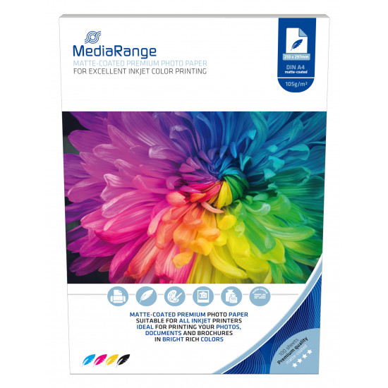 MediaRange DinA4 Photo paper for inkjet printers, matte-coated, 105g, 100 sheets