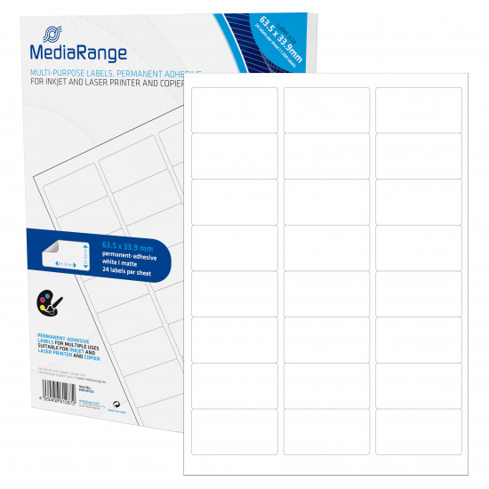 MediaRange Multi-purpose labels, permanent adhesive, 63.5x33.9mm, white, 1.200 labels