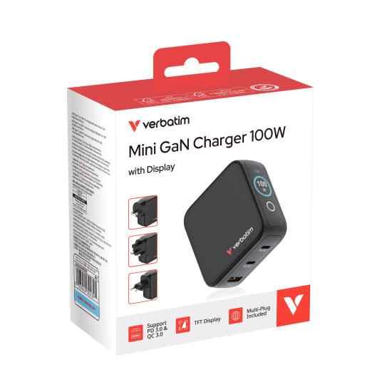 Verbatim Mini GaN Charger with Display 100W 3 Port