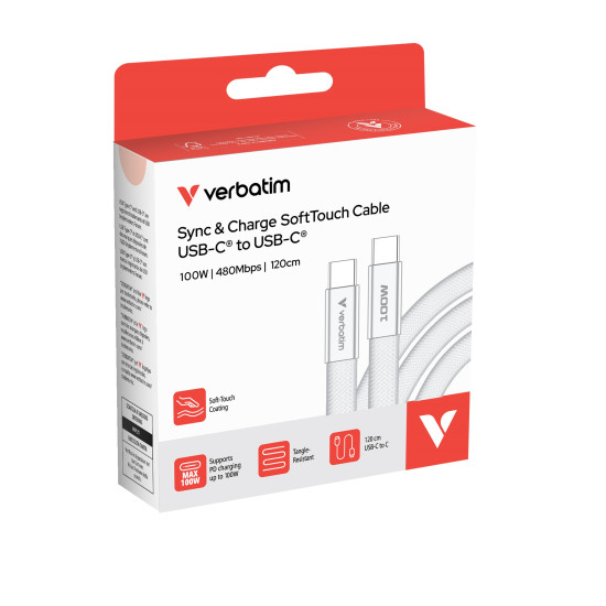 Verbatim Sync & Charge SoftTouch Cable 100W USB-C to USB-C | 120cm | White 
