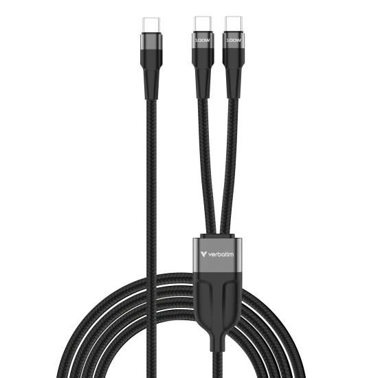 Verbatim Sync & Charge Cable - 100W USB-C to Dual USB-C Cable | 150cm 