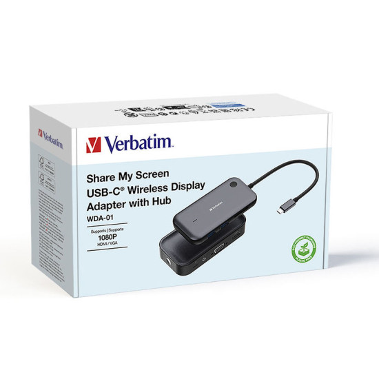 Verbatim USB-C Wireless Display Adapter 1080P with Hub