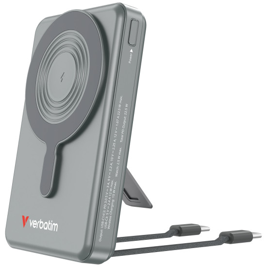 Verbatim Charge 'n' Go Two Cable Power Bank with Display 10000mAh Grey