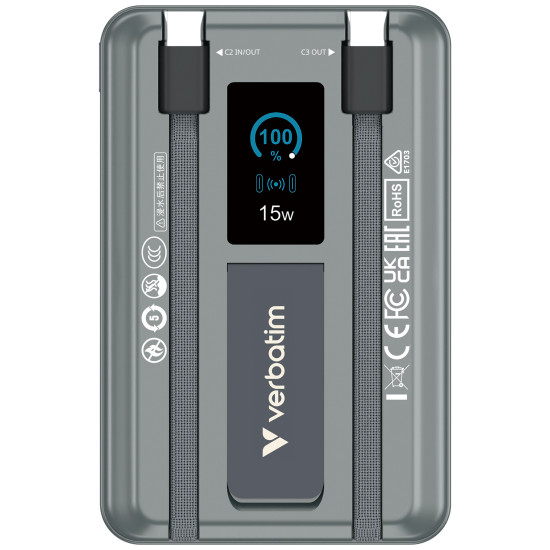 Verbatim Charge 'n' Go Two Cable Power Bank with Display 10000mAh Grey