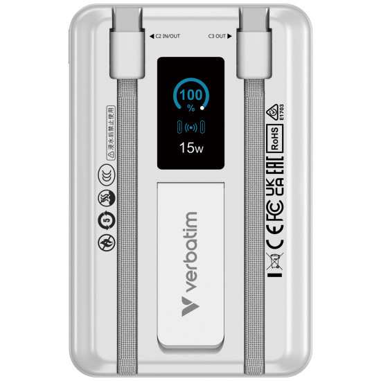 Verbatim Charge 'n' Go Two Cable Power Bank with Display 10000mAh Silver