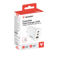 Verbatim Essentials GaN Wall Charger EU Plug 65W 3-Port - White