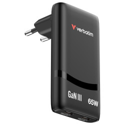 Verbatim Fold 'n' Go GaN Charger 65W 2-Port EU Plug - Black