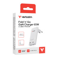 Verbatim Fold 'n' Go GaN Charger 65W 2-Port EU Plug - White
