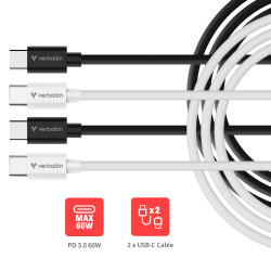 Verbatim Essentials Sync & Charge Cable - 60W USB-C to C 2 pk․ Black & White 