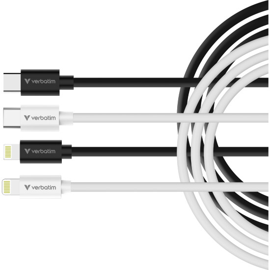 Verbatim Essentials Sync & Charge Cable - 27W USB-C to Lightning 2 pk․ Black & White 