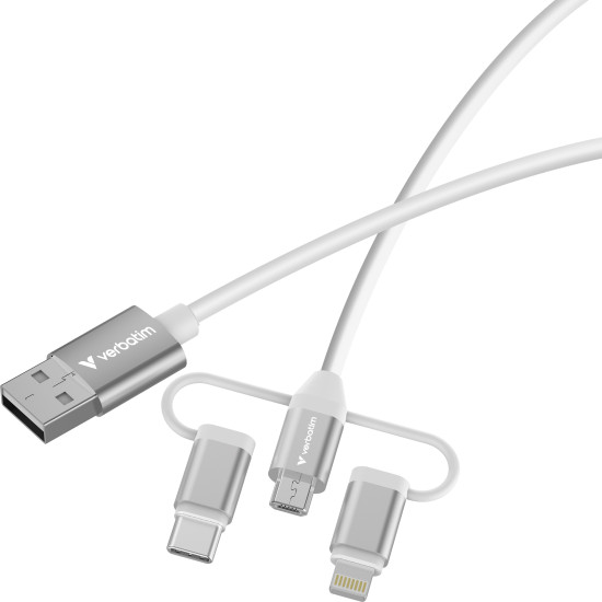 Verbatim Essentials 3-in-1 Sync & Charge Cable - 18W USB-A to Micro-B, USB-C and Lightning