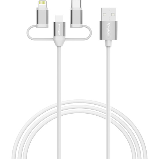 Verbatim Essentials 3-in-1 Sync & Charge Cable - 18W USB-A to Micro-B, USB-C and Lightning