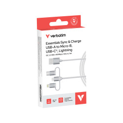 Verbatim Essentials 3-in-1 Sync & Charge Cable - 18W USB-A to Micro-B, USB-C and Lightning