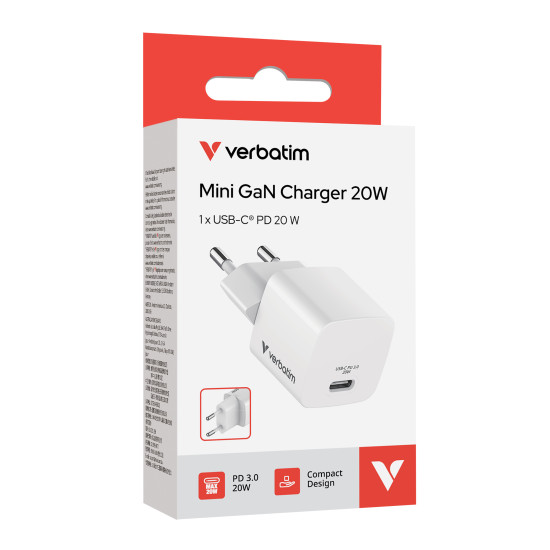 Verbatim Mini GaN Charger EU Plug 20W USB-C PD 3.0