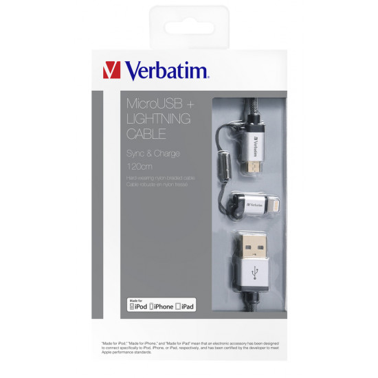 Verbatim MicroUSB + Lightning Cable 120cm