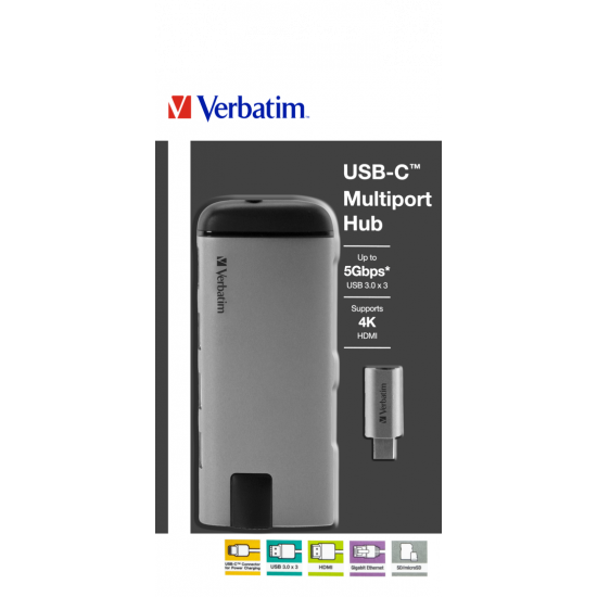 Verbatim USB-C™ Multiport Hub USB 3.0 | HDMI | Gigabit Ethernet | SD/microSD