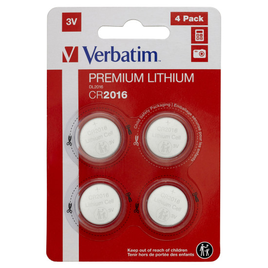 Verbatim CR2016 3V Lithium Battery 4pk.