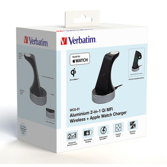 Verbatim 2-in-1 Charging Stand. Wireless Charging for your Apple watch and iPhone