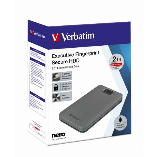 Verbatim Executive Fingerprint Secure Portable USB-C HDD 2TB