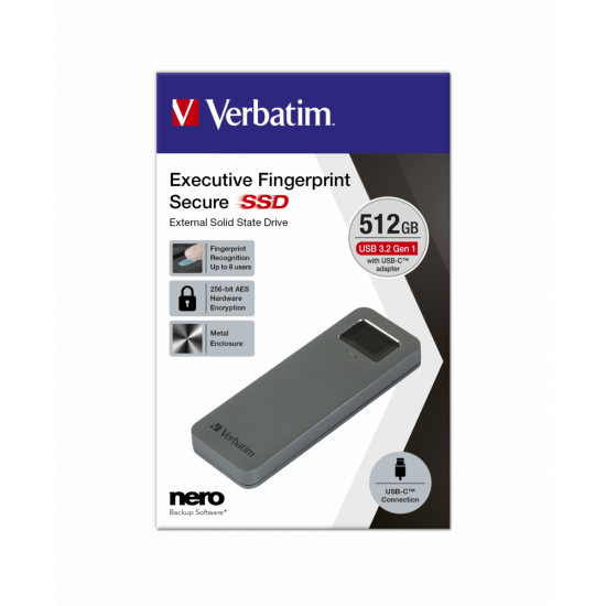 Verbatim Executive Fingerprint Secure Portable USB-C SSD 512GB